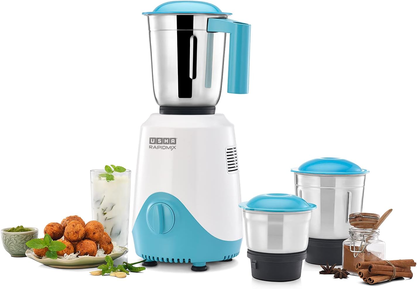 USHA RapidMix 500-Watt Copper Motor Mixer Grinder with 3 Jars and 5 Years Warranty(Sea Green/White)