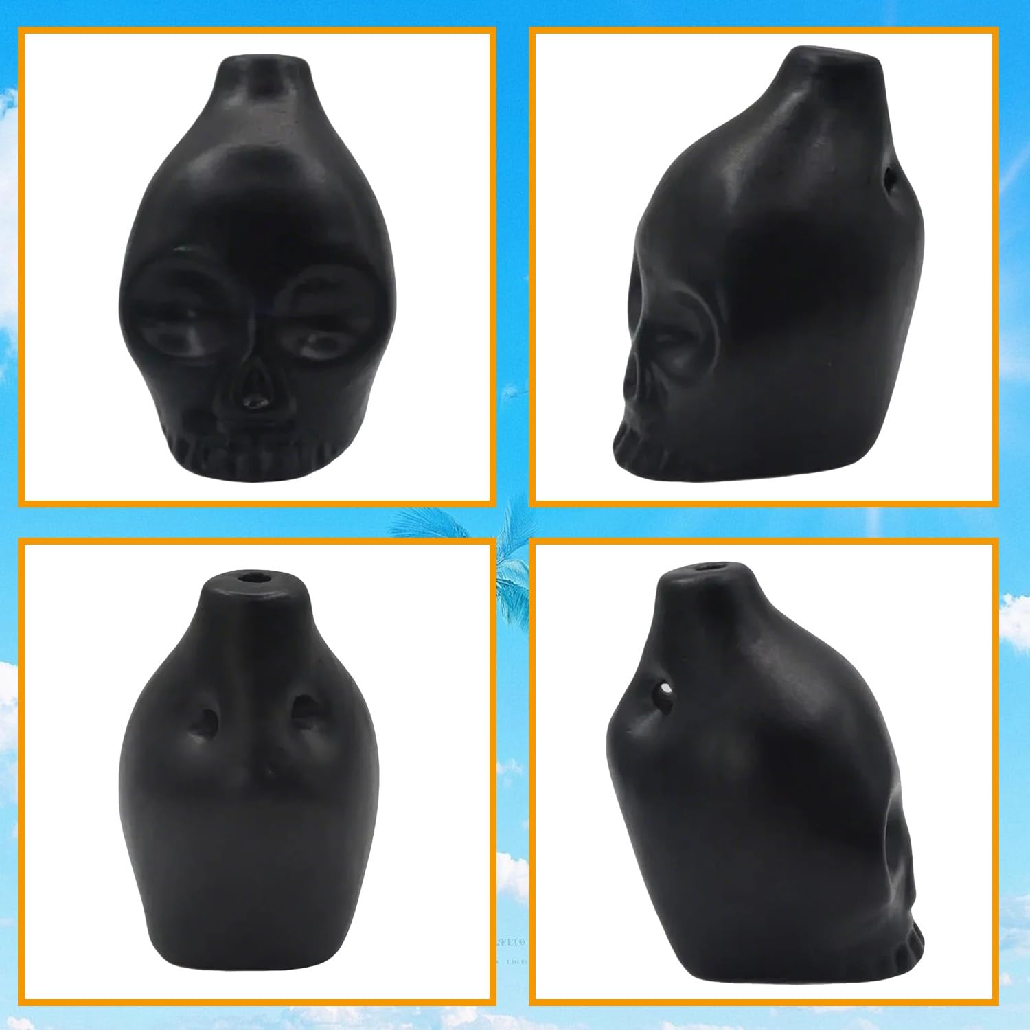Sifflet de mort aztèque – Sifflet de mort en céramique fabriqué à la main pour des cris terrifiants, parfait pour Halloween et Dia De Los Muertos – Sifflet aztèque authentique (noir)
