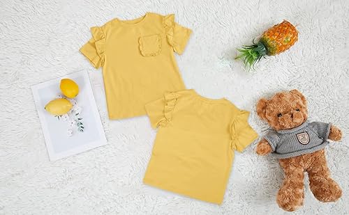 Kingdenergy Girls Summer Cute T Shirt Short Ruffle Sleeve Basic Soft Casual Plain Tunic Tops Tees Yellow #TOP4