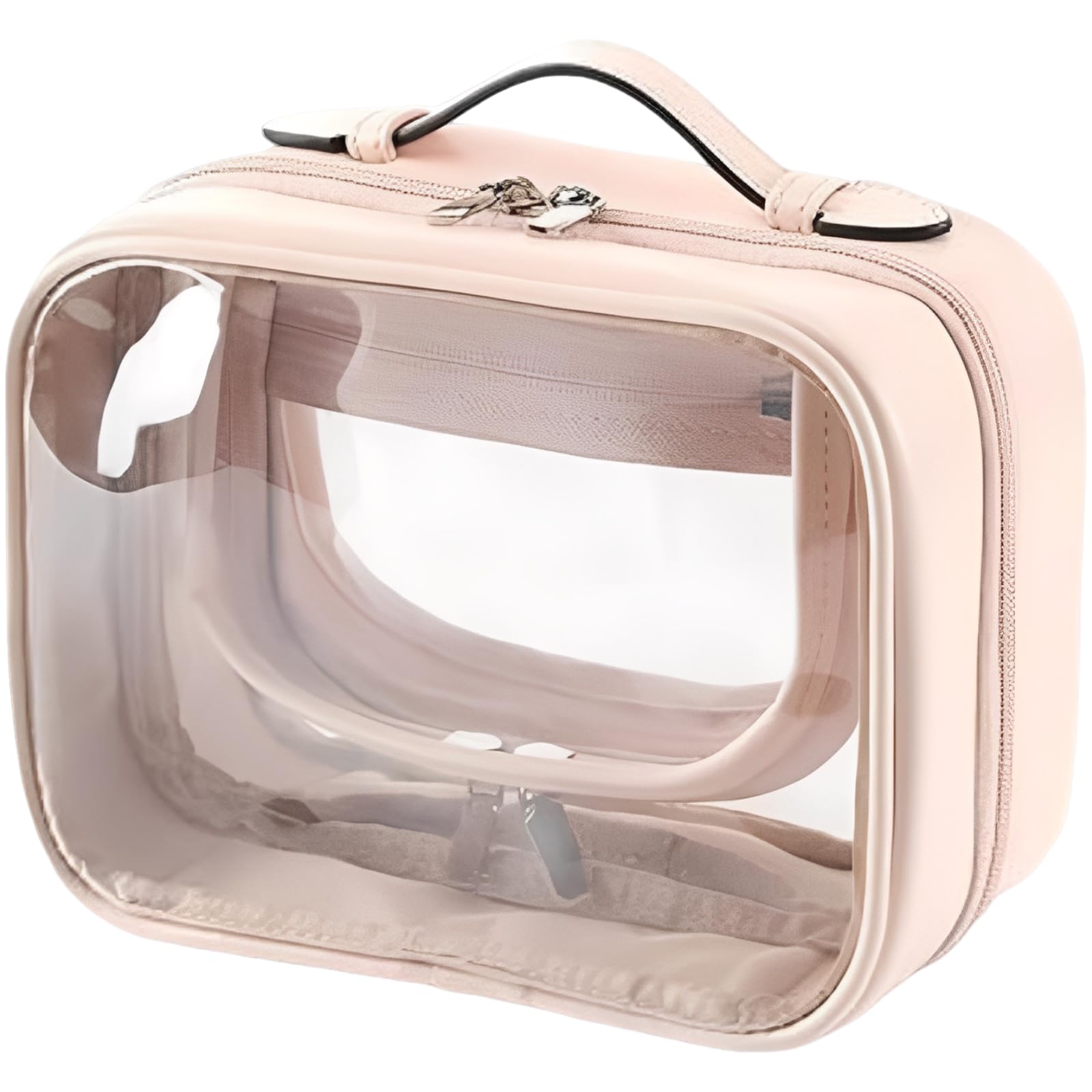 Kosmetiktasche für Damen, transparente Pinke Reise-Kosmetiktasche mit Henkel, doppellagige PVC-Reißverschlusstasche zum Aufhängen, 21,08 x 10,92 x 1,27 cm