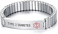 Vista 11 de Pulsera extensible de identificación para alerta médica, de acero inoxidable, unisex, para hombre y mujer (grabado gratuito)