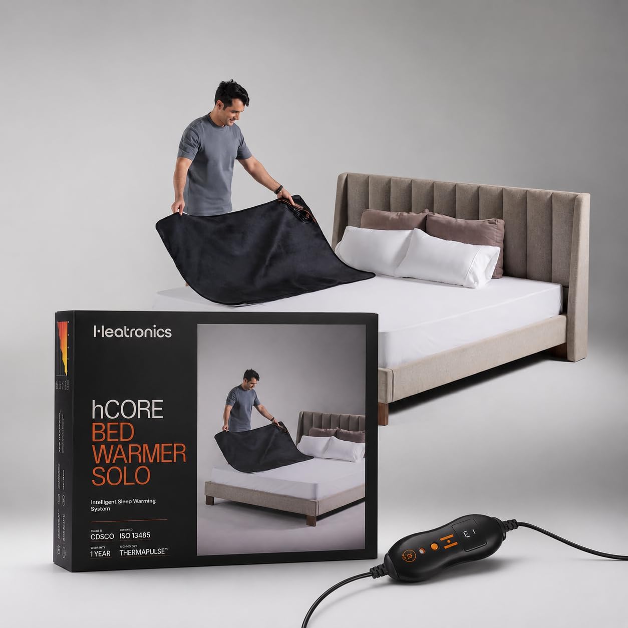 Heatronics Electric Blanket Single Bed | 5 Heat Levels + SafeHeatโข Auto Shut-Off | ThermoSyncโข Smart Sensor Control | TheraFlexโข 6-Layer Build | 135W Low-Power Inverter-Friendly Bed Warmer | ISO 13485 & CDSCO Certified | 1-Year HeatCareโข Warranty