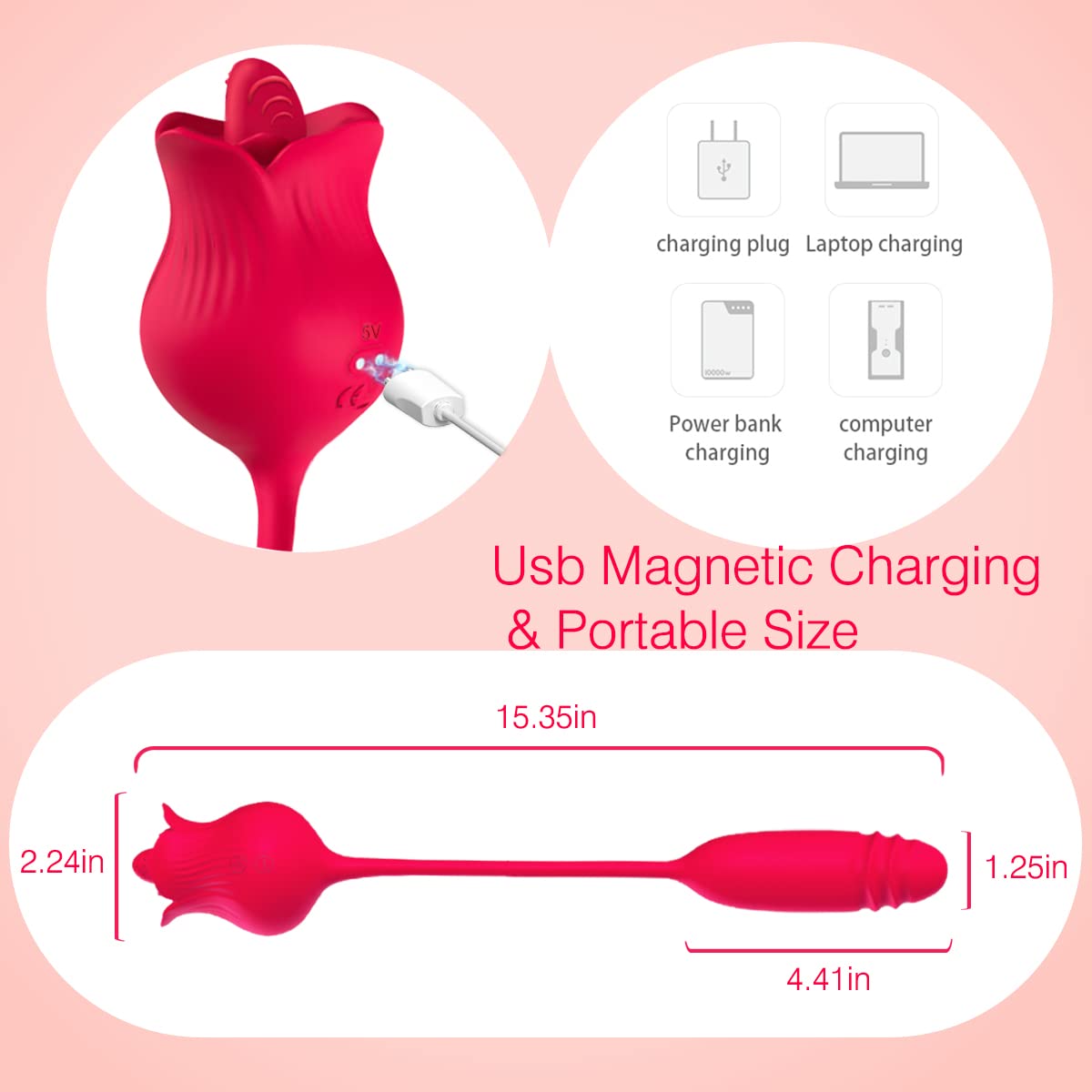 Rose Toy Vibrator for Woman,3 in 1 Clitoral Stimulator Tongue Licking Vibrator with Thrusting Vibrating Egg,G Spot Adult Sex Toy,Clitoral Vibrator Dildo Stimulator with 10 Modes (Pink): Red