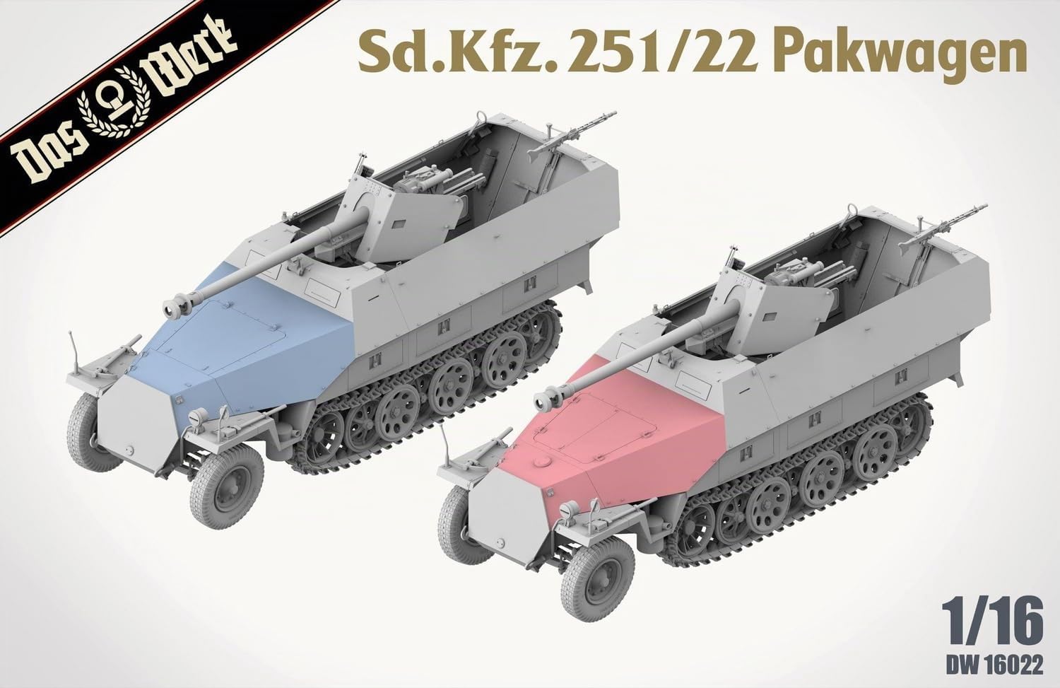 Das Werk DW16022 Sd.Kfz. 251/22 AUSF. D Pakwagen - 1:16 Modellbausatz - Halbkettenfahrzeug mit Inneneinrichtung & Motor - Ungebaut