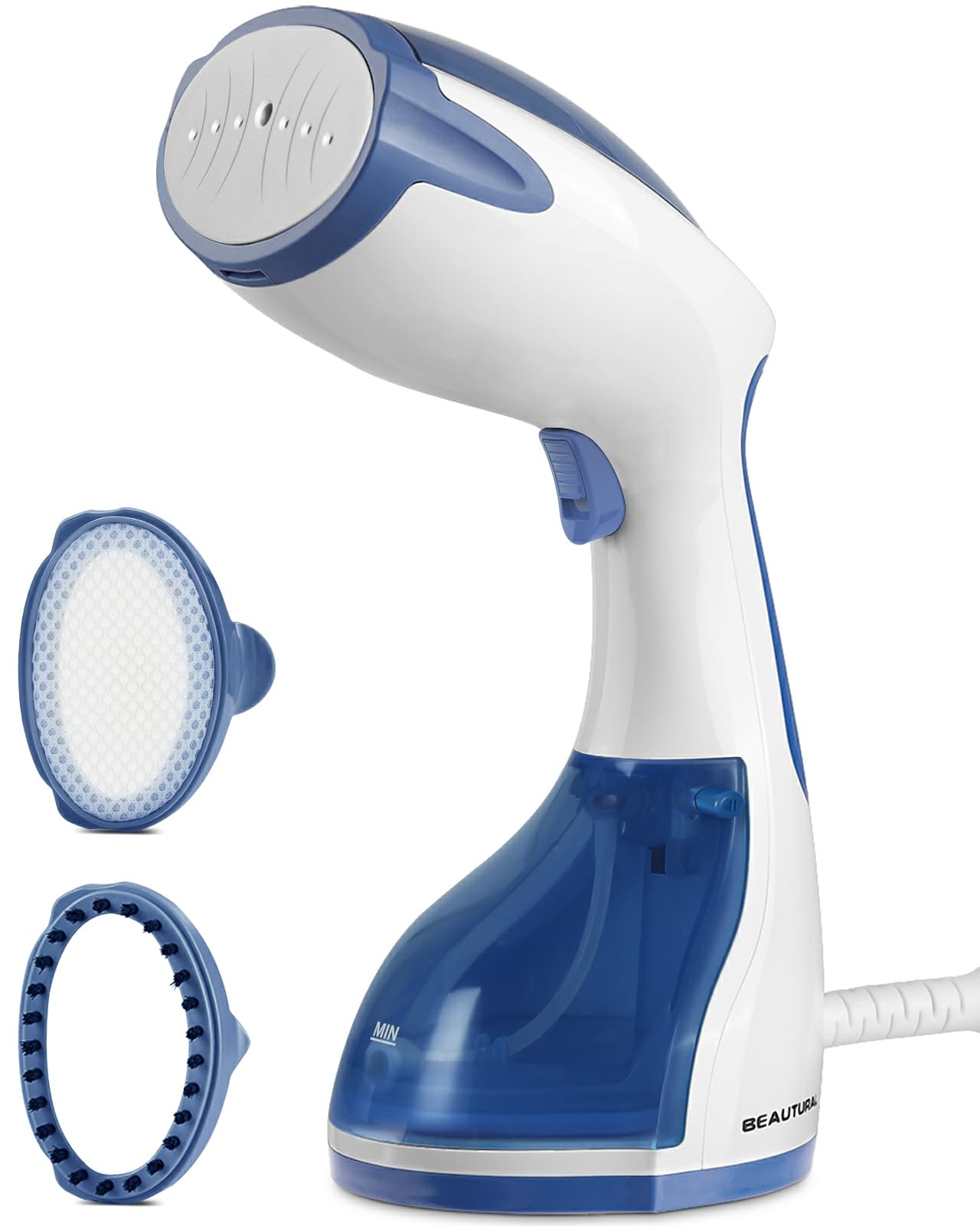 BEAUTURAL Clothes Steamer, Portable Handheld Garment Fabric Wrinkles Remover, 30-Second Fast Heat-up, Auto-Off, Large Detachable Water Tank, Dark Blue