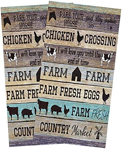 Zadaling Farmhouse Kitchen Towels,Farmhouse Animals Barn Fresh Eggs 16x28 Inches Soft Kitchen Dish Cloth,Cotton Tea Towels/Bar Towels/Hand Towels,(2 Pack)