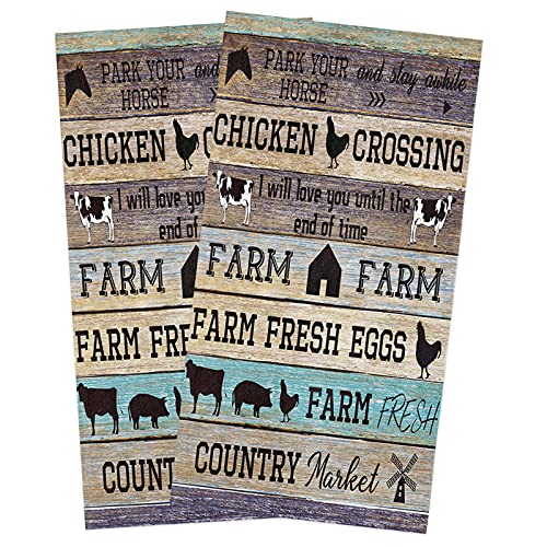 Zadaling Farmhouse Kitchen Towels,Farmhouse Animals Barn Fresh Eggs 16X28 Inches Soft Kitchen Dish Cloth,Cotton Tea Towels/Bar Towels/Hand Towels,(2 Pack) #TOP29