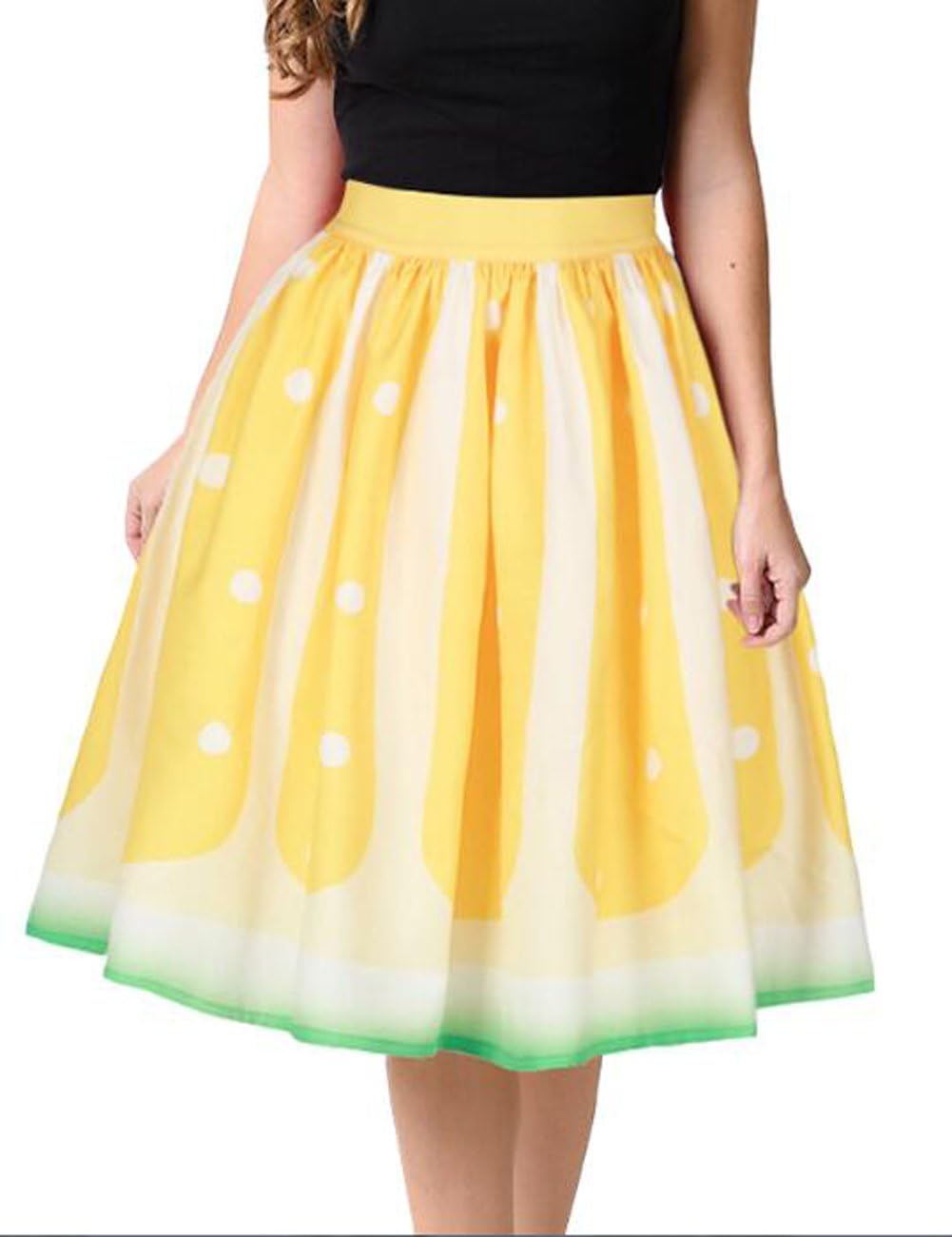 Women's Print High Waist Pleated Casual Midi Skirt