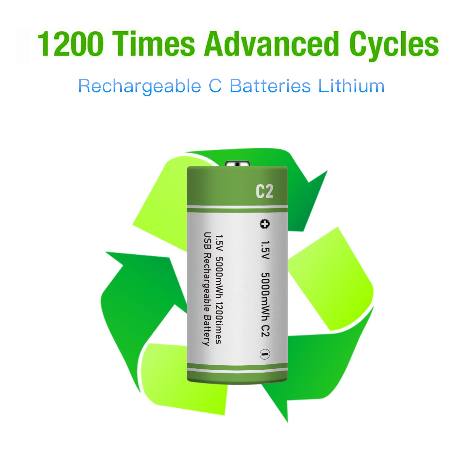 8 batterie C USB Type-C agli ioni di litio ricaricabili, ad alta capacità, 1,5 V, 3300 mAh, 5000 mWh, batteria al litio ricaricabile, 2,5 ore, ricarica rapida, con cavo di ricarica