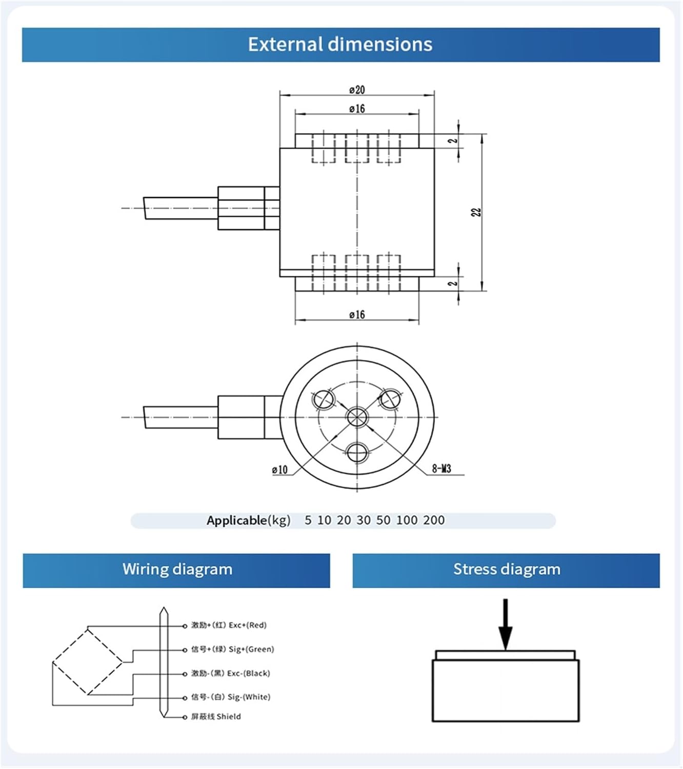 Load Cell Sensor HX711 AD Module Weight Sensor Electronic Scale Micro Weighing Cell Sensor 5KG 10KG 20KG 50KG 100KG(Range 0-100KG)