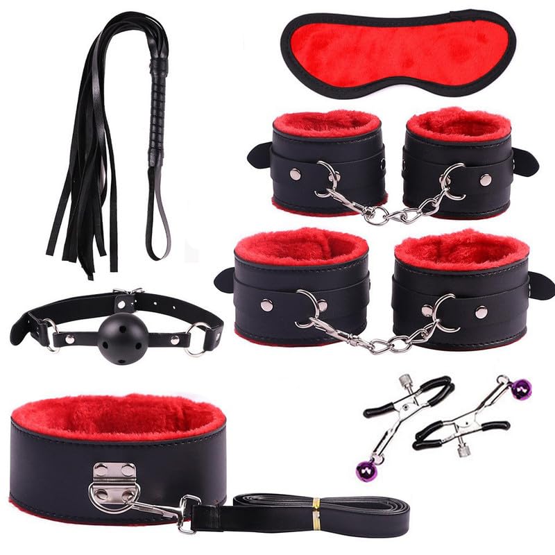 Juego De Ejercicios De MuñEca De Cuero Liso Rojo De 7 Piezas Con Un CóModo Y Suave Interior De Peluche