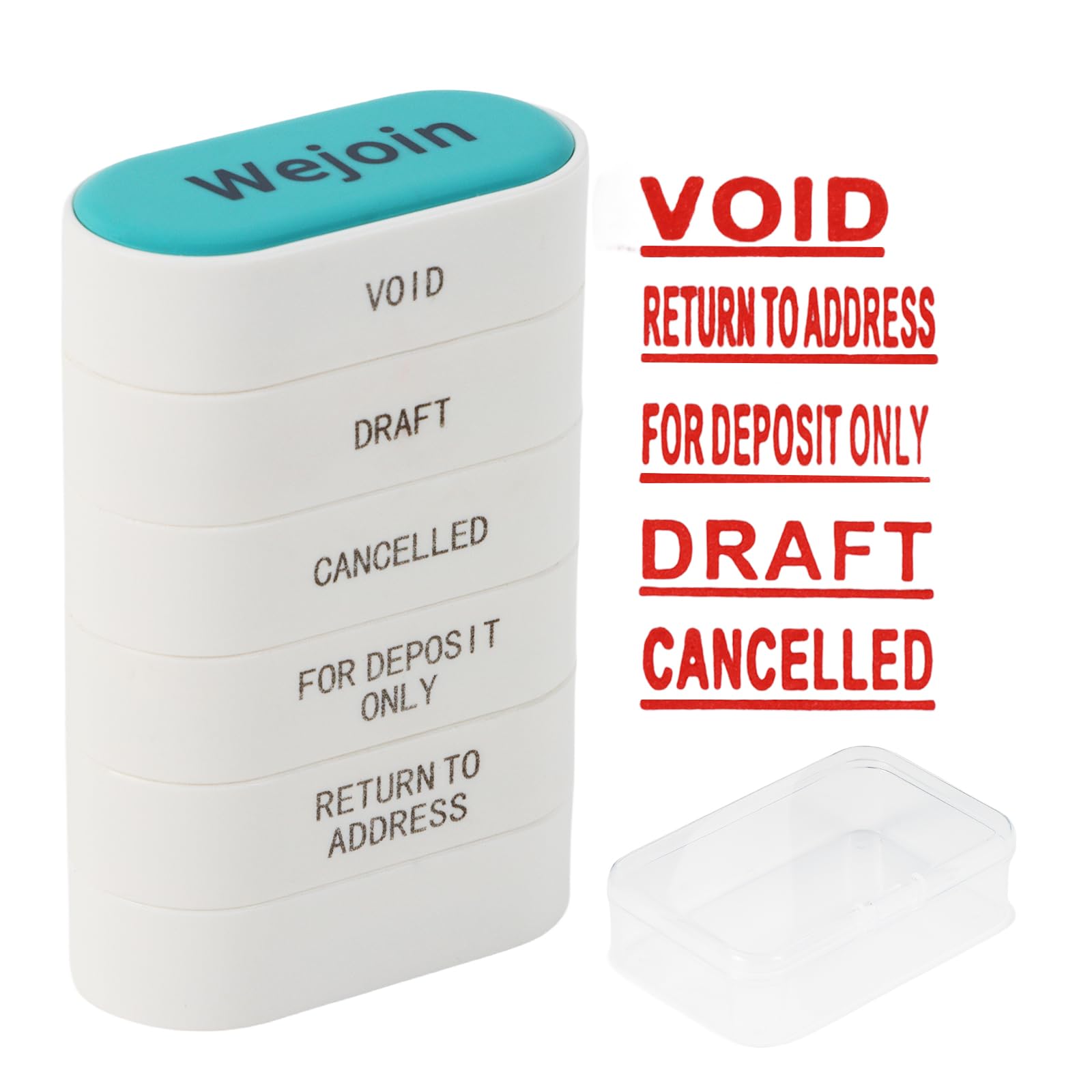 WEJOIN Office Stamps- 5-in-1 Pre-Inked Rubber Stamp Set: Void/Draft/Cancelled/for Deposit ONLY/Return to Address Stamp, Red-Ink Impression Size 1.5’’ * 0.55’’, Cute Business Message Stamp