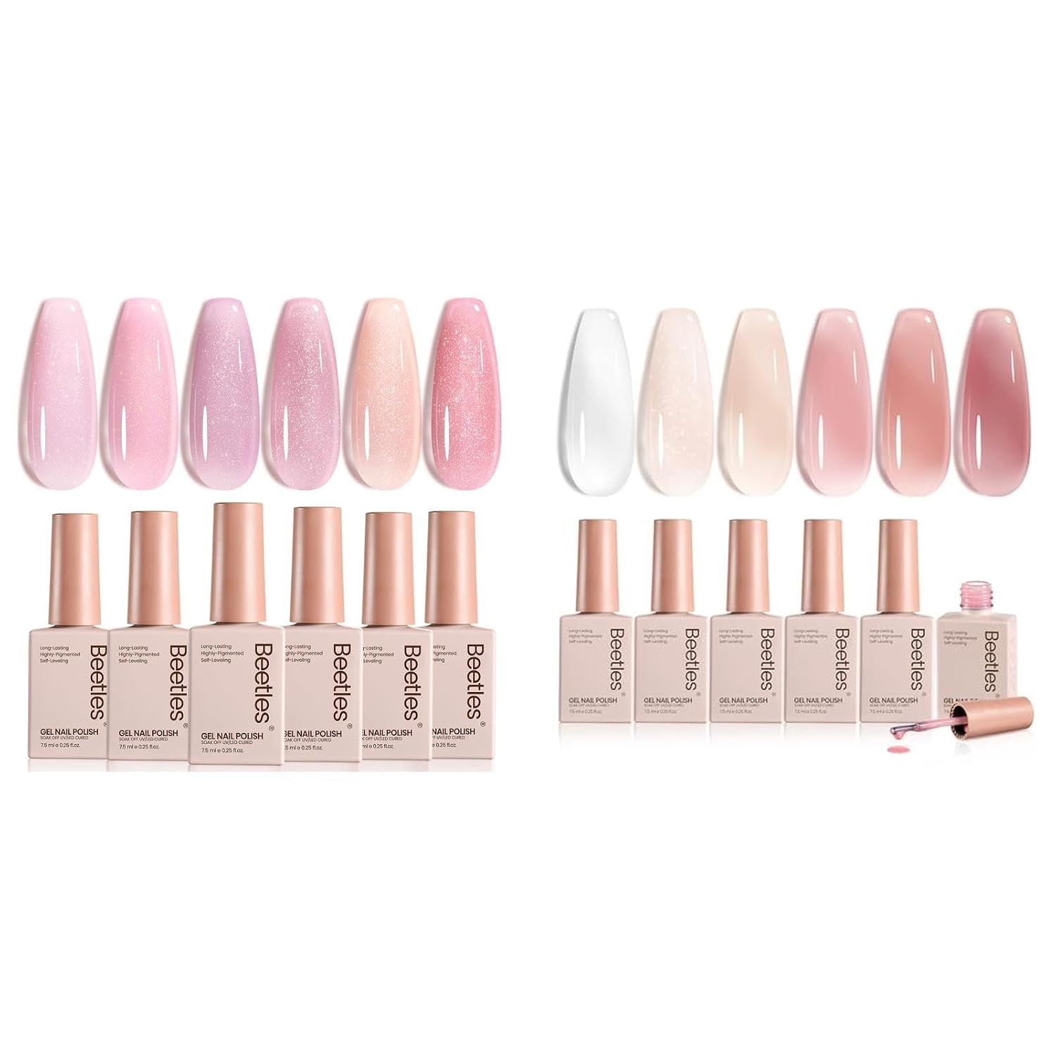 Beetles Pink Glitter Gel Polish Set - 6 Colors Jelly Kit Shimmer Sheer Translucent Effect With Gel Polish Whispers of Love Jelly Nail Set - 6 Colors Milky White Nude Pink Neutral