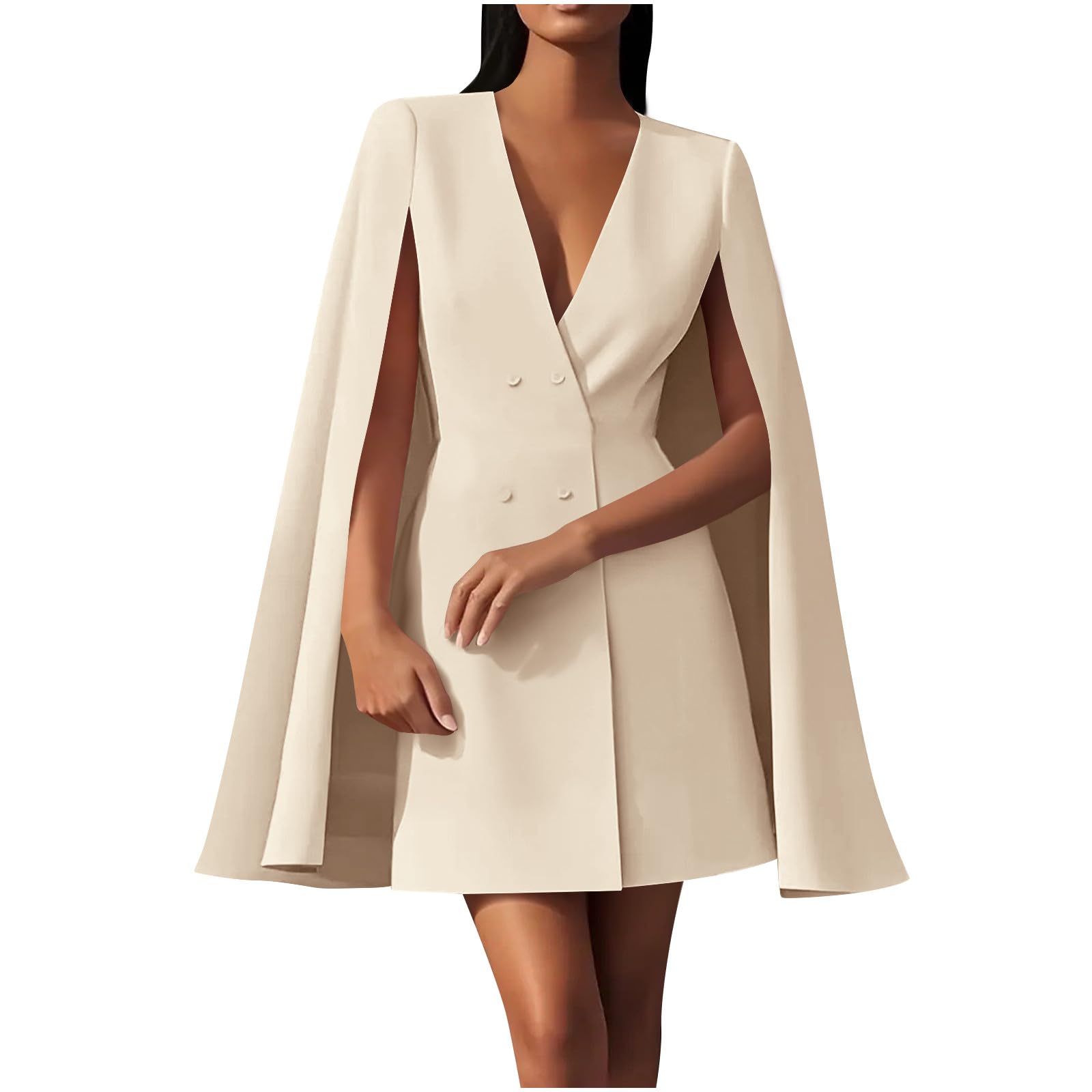 Xiaojmake Womens V Neck Double Breasted Cape Blazer Jacket Split Sleeve Open Front Button Down Elegant Blazer Coat