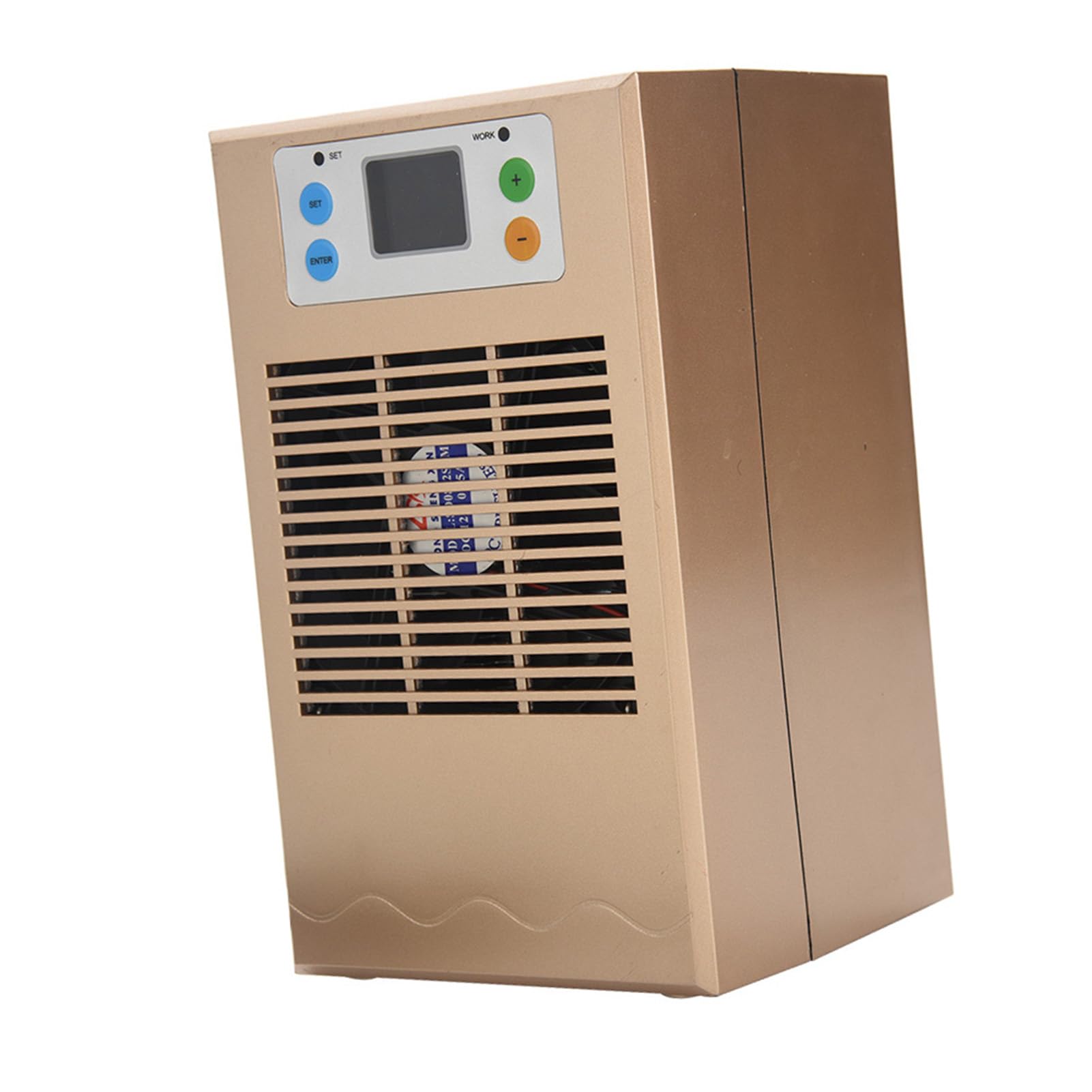 Rengue Macchina di Raffreddamento del Refrigeratore d'Acqua per Acquario con Ventole Integrate Design Silenzioso a Bassa Potenza per Acquario 10-20 Litri (Raffreddamento Singolo Dorato da 70 W)
