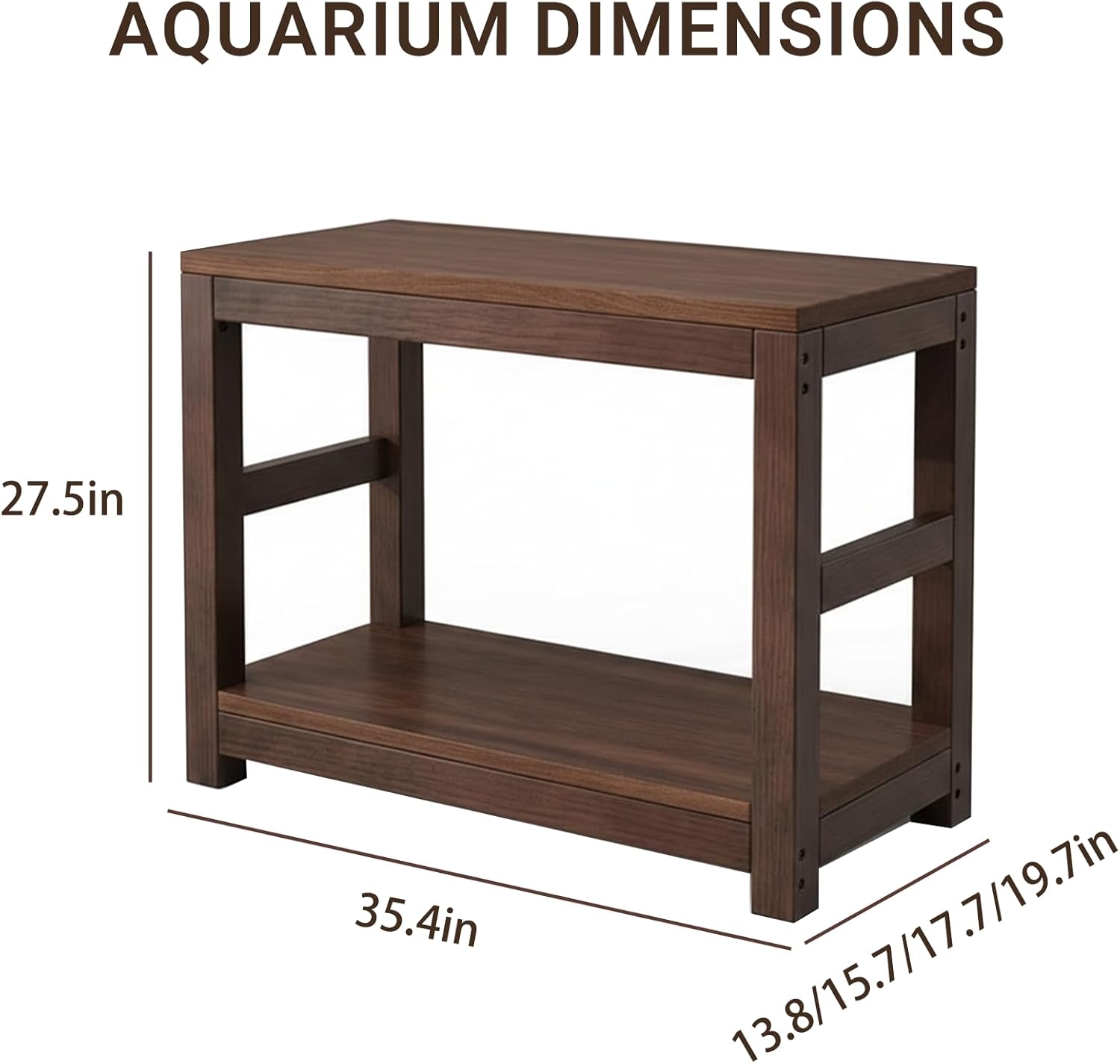 10–75 Gallon Solid Wood Fish Tank Stand, Heavy Duty Aquarium Stand, 660 lbs Load Capacity, Reinforced Base for Maximum Stability, Easy to Install, 15.7"–59.1" for Home & Office