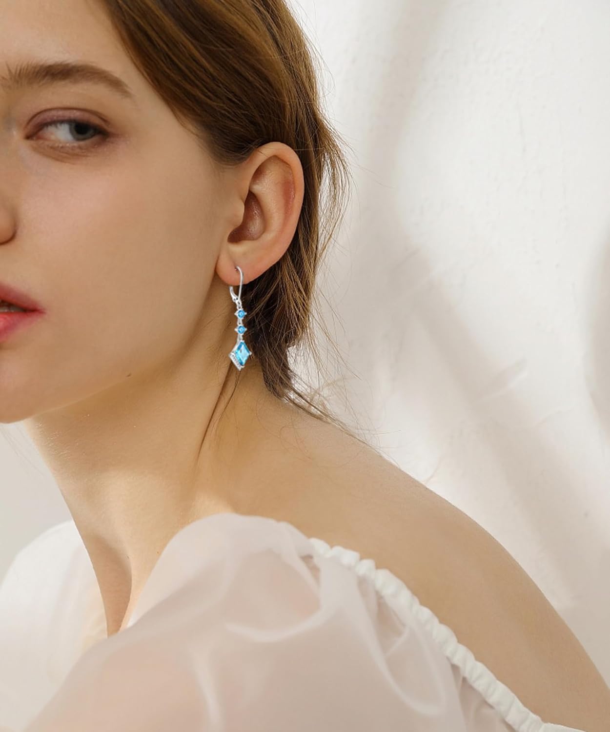 Women's Dangle Drop Earrings 925 Sterling Silver Rhombus Cubic Zirconia Birthstone Leverback Earrings Anniversary Valentine's Day Jewelry Gifts - Image 2