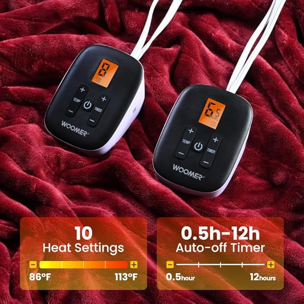 WOOMER Electric Blanket Heated Queen Size 90"x 84" Warm Blanket Double Sided Luxurious Soft Faux Fur, ETL Certified, 10 Heating Levels 0.5-12H Auto Off Machine Washable Red by WOOMER - Image 2