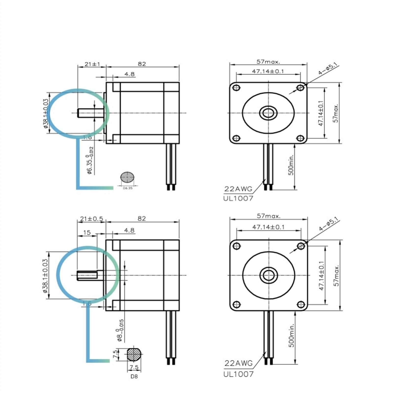 NEMA 23 silnik krokowy CNC 57x82mm 3A 2.2Nm D = 8mm 6.35mm 315Oz-in Nema23 Router grawerująca frezarka drukarka 3D,Precyzyjny obrót(6.35mm)