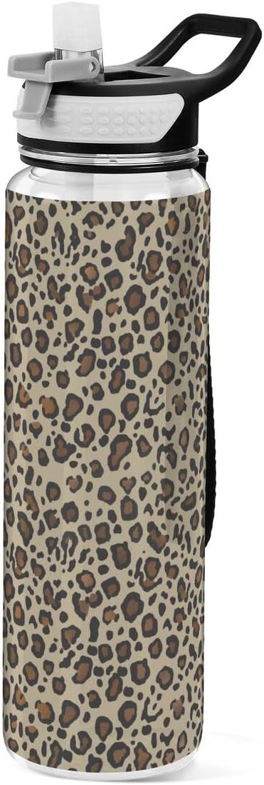 ALAZA Cheetah Leopard Print Animal Skin Sports Water Bottle with Straw Tritan Drink Bottle 32 oz BPA Free Reusable for Travel Outdoor Fitness