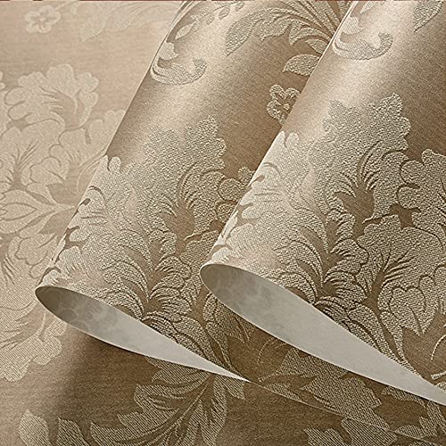 Q Qihang 1.73' W X 32.8'L 3D Embossed Damask Wall Paper European Style Modern Minimalist Bedroom Tv Background Wall Cafe Hotel Restaurant Non-Woven Non-Pasted Wallpaper (Brown) #TOP17