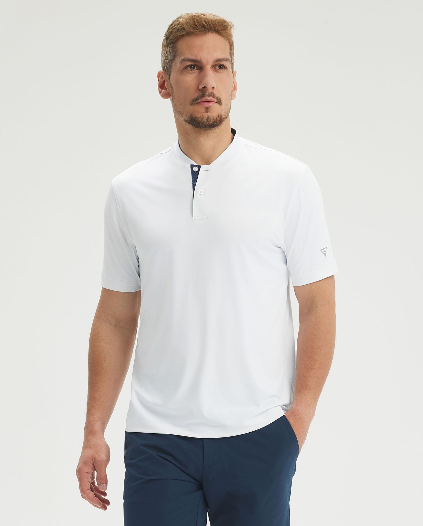 M MAELREG Mens Golf Shirts Collarless Performance Dry Fit Moisture Wicking Casual Solid Short Sleeve Henley Shirts for Men — view 2