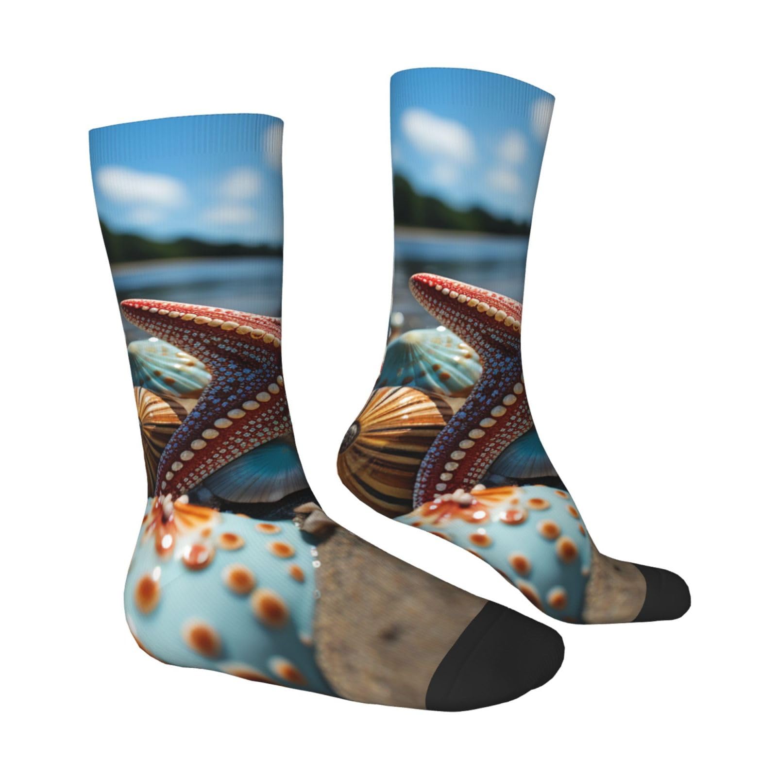 LZQPOEAS Colorful starfish on the beach Athletic Socks Unisex Cushioned Crew Socks Hiking Running Calf Sock Soft Above Ankle Sock