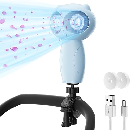 Elingmor Ventilador de cochecito con clips para bebé, ventilador portátil de cochecito de 6000 mAh, funciona con pilas, ventilador recargable