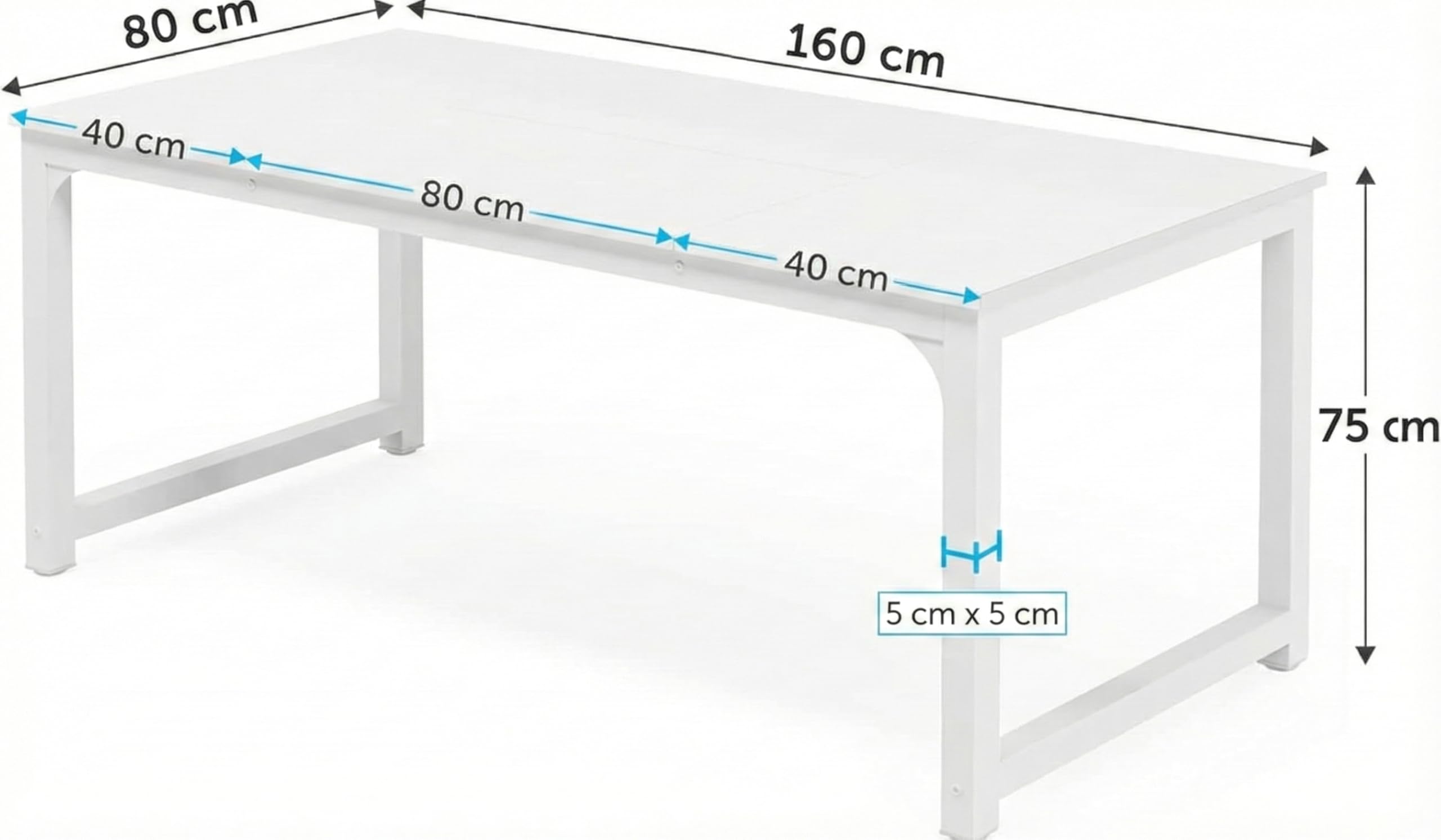 Lailang 160cm Scrivania Computer, Workstation, Scrivania Studio Casa, Scrivania In Legno, Tavolo Ufficio Riunioni, Scrivania Grande, 160 x 80 x 75 cm, Bianco