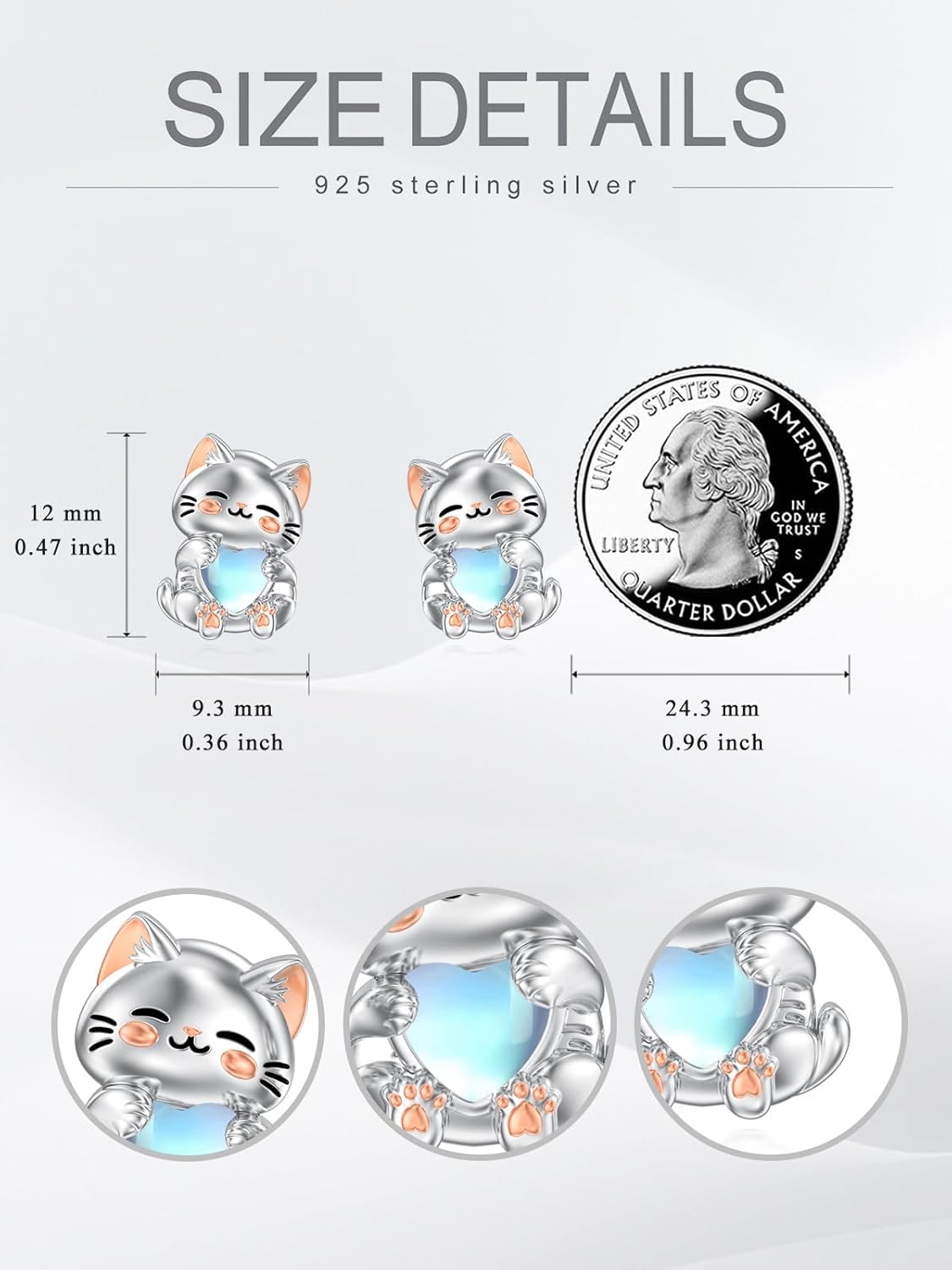Seiyang Animal Stud Earrings 925 Sterling Silver Axotol/Bee/Cat/Duck/Dolphin/Frog/Owl/Sloth Moonstone Earrings Stud Jewelry Gifts for Women Animal Lover - Image 6