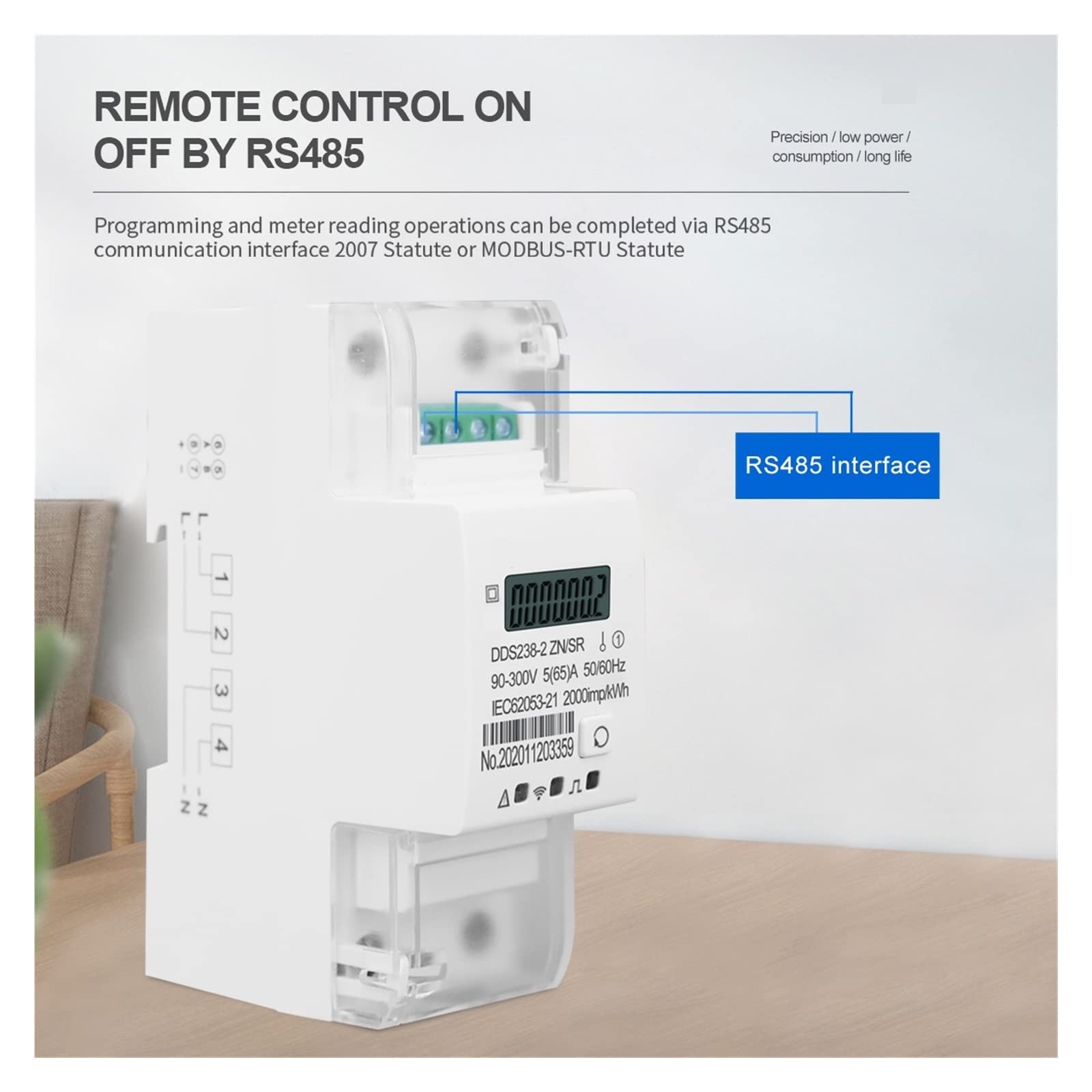 Monitoraggio dell'energia del contatore, Controllo telecomando monofase ON/OFF 65A Misuratore di energia a base di energia di dine multi-funzione 90-300V KWH Watt Hour Meter Consumo Monitor consumo In
