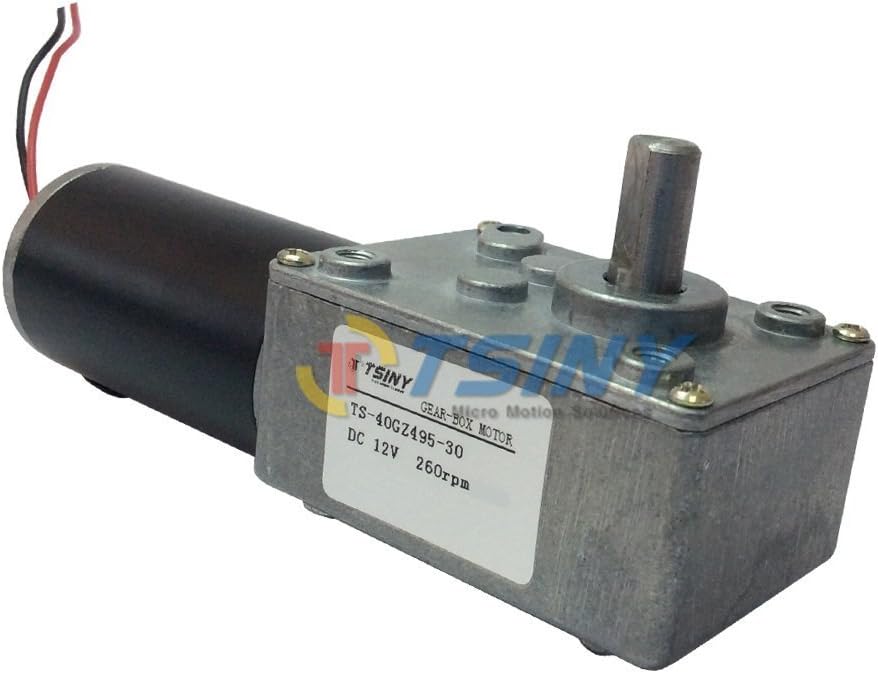 TSINY Reversible 12V Electrical DC Worm Gear Motor 260 RPM High Speed with Metal Geared Box Reducer Output Shaft 8mm by DC Worm Gear Motor