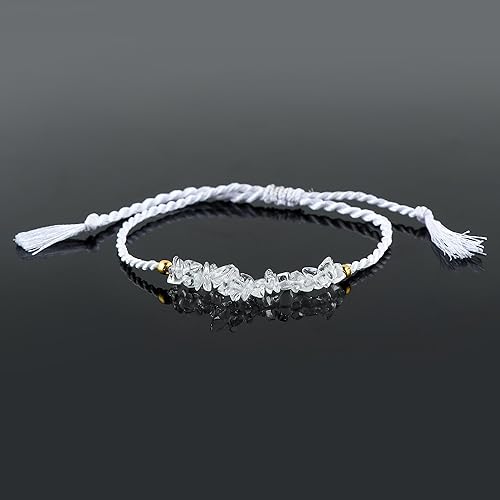 Miniatura 2 de Natural Clear Quartz Chips Braided Bracelet, Energy Healing Crystals, Birthday, Gift for Her, Resizable Hand Braid Rope Thread Protection Bracelet
