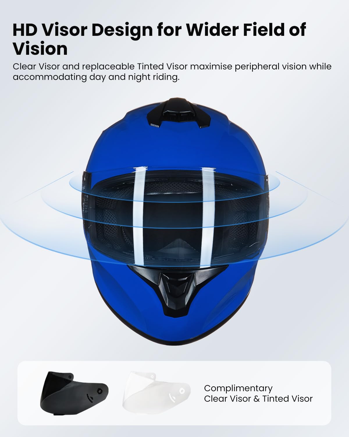 ILM Full Face Motorcycle Street Bike Helmet with Enlarged Air Vents, Free Replacement Visor for Men Women DOT Approved Model ST-06 (Blue, Small) : Automotive