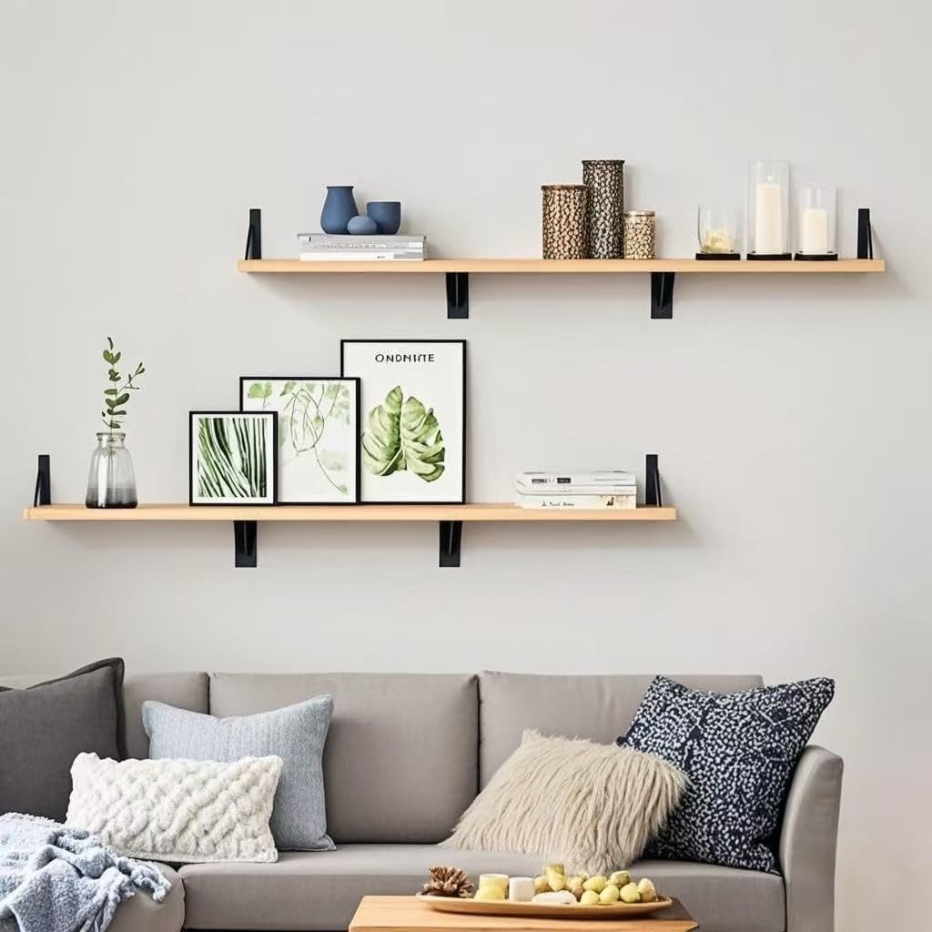 Pine Wood Floating Shelves for Wall, 20 L x 5.9 W x 0.6 W inches Solid Pine Shelves for Living Room, Bathroom, Bedroom, Kitchen, Home Decor Hardware Include (Set of 4)