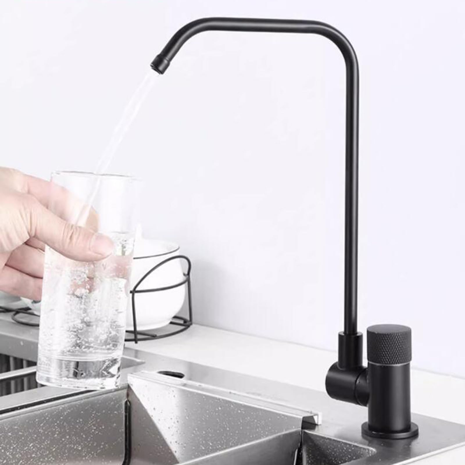 SaryEdge Filter Faucet Folding Brass Swivel Double Spout Water Purifier Faucet-Black，Black-A，Black-A
