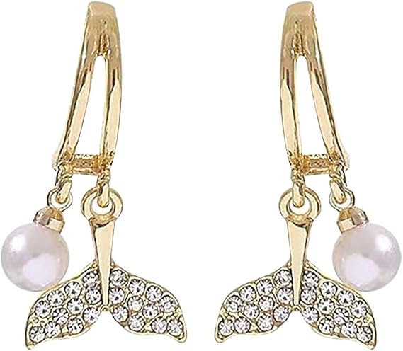 Amazon Linfrsh イヤリング シリコンカバー ミニ ファッションイヤリングラウンドイヤリングレディースクリエイティブイヤリング エンシェントジルコニアパールフィッシュテールイヤリングクリエイティブイヤリング 韓国 ファッション 秋 プロテイン スマホショルダー