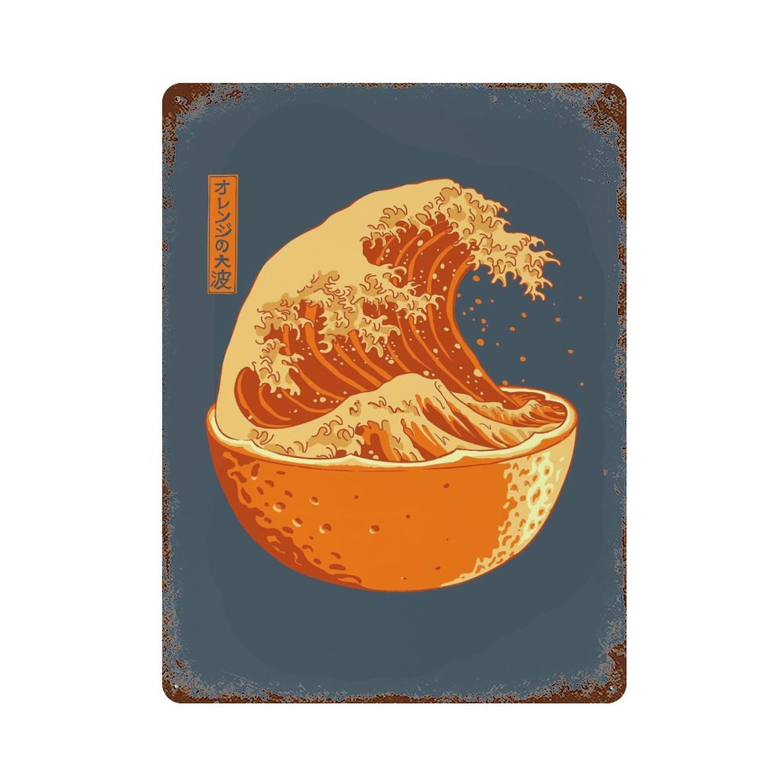 The Great Wave of Orange Vintage Metal Tin Sign 15.7"x11.8", Farmhouse Wall Decor for Living Room, Hallway And Home Decor