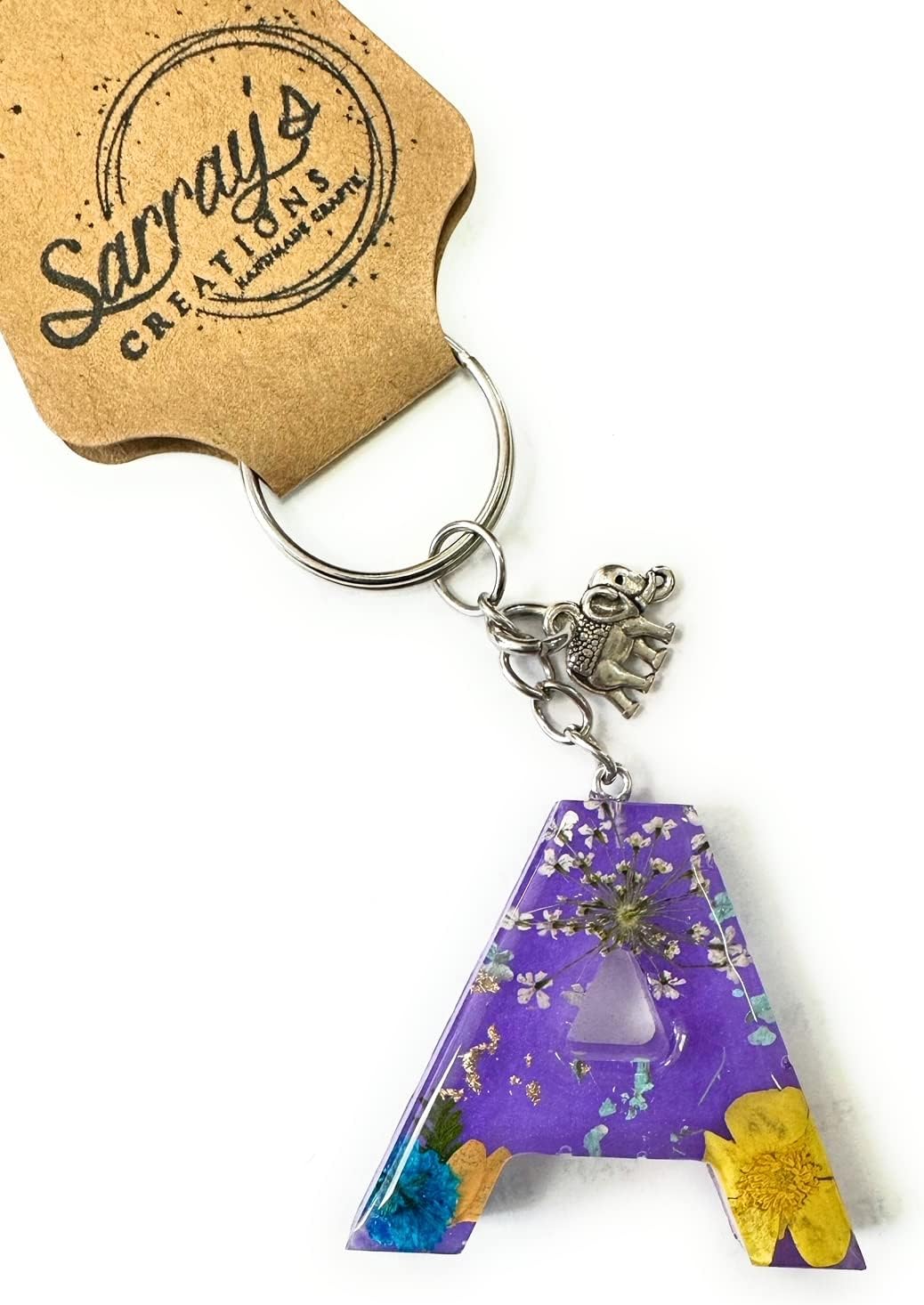 Sarray's Creations Alphabet Keychain, Initial Keychain with Pressed Flower Keychain, Handbag Accessory, Gift, Fashion Keychain, Handmade with Love image 3
