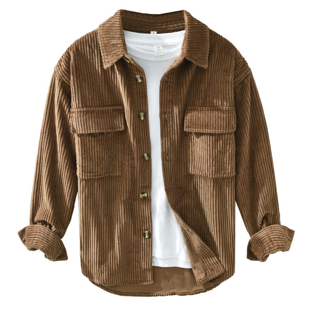 Chemises Hommes Mode Chemise en Velours Côtelés Épais Printemps Automne Casual Manches Longues Chemise Boutonnées Rétro Veste Chemise Décontractée Boutons Complets Chemises de Loisirs
