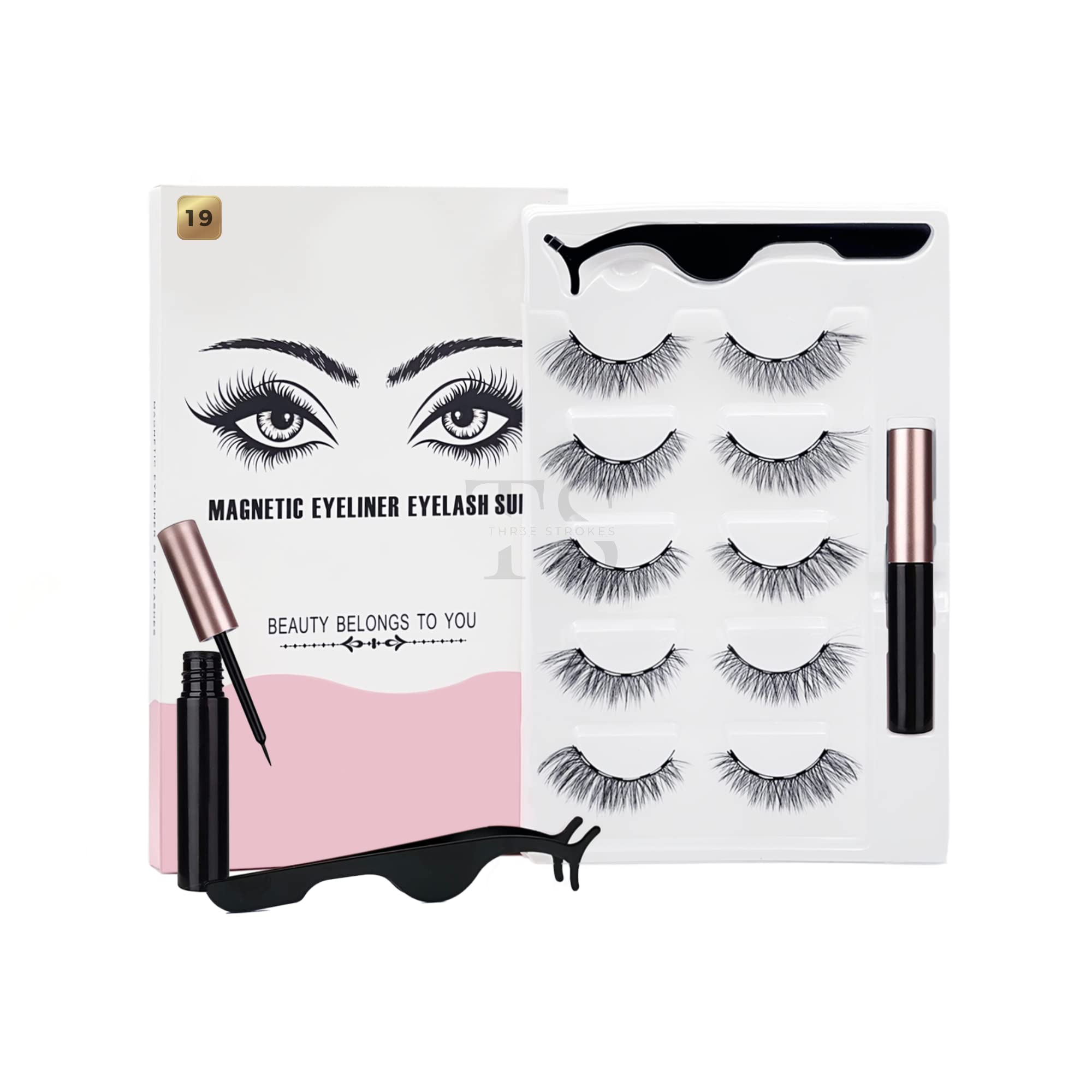 Anezus False Eyelash, Eye Makeup Lash 3D Faux Mink Fake Eyelash Long Natural Eyelashes 5 Pairs with 5g False Eyelash Glue (019)