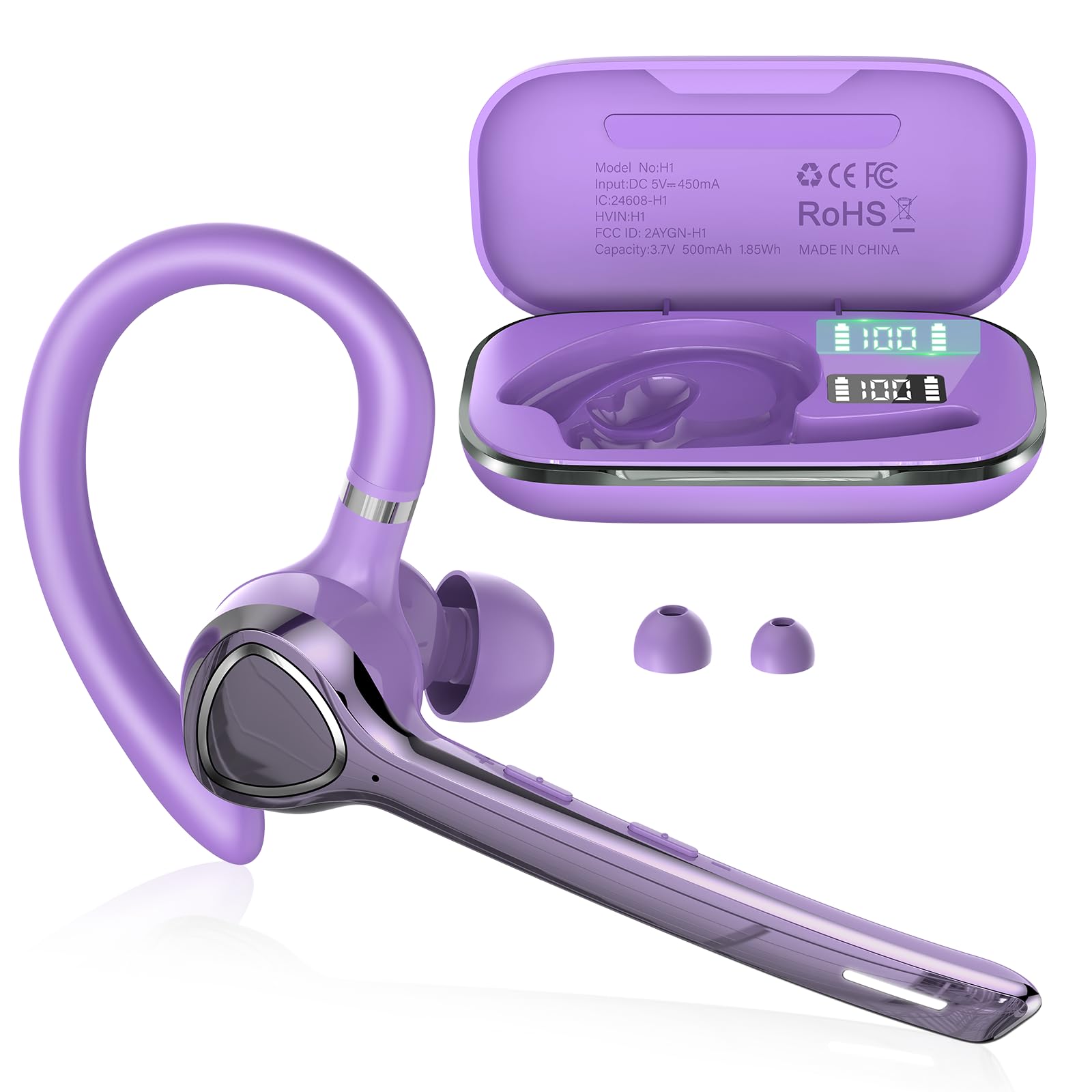VOTAZIB Bluetooth Headset, V5.4 Wireless Freisprech Telefon mit CVC 8.0 und ENC Dual Mikrofon, Bluetooth Ohrhörer mit 90h Spielzeit Mic Mute Zwei-Geräte-Verbindung für Büro Business Autofahren, Lila