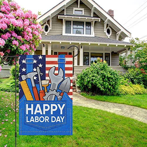 Louise Maelys Happy Labor Day Garden Flag 12X18 Double Sided Vertical, Burlap Small Usa Garden Yard House Flags Banner Outdoor Outside Labor Day Decoration (Only Flag) #TOP2