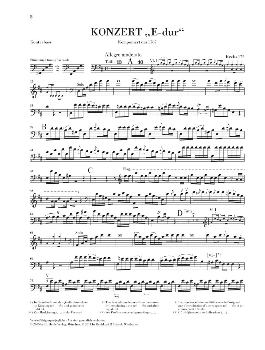 Double Bass Concerto E-Major Krebs 172 - Double Bass and Piano (Multilingual Edition) - Image 4