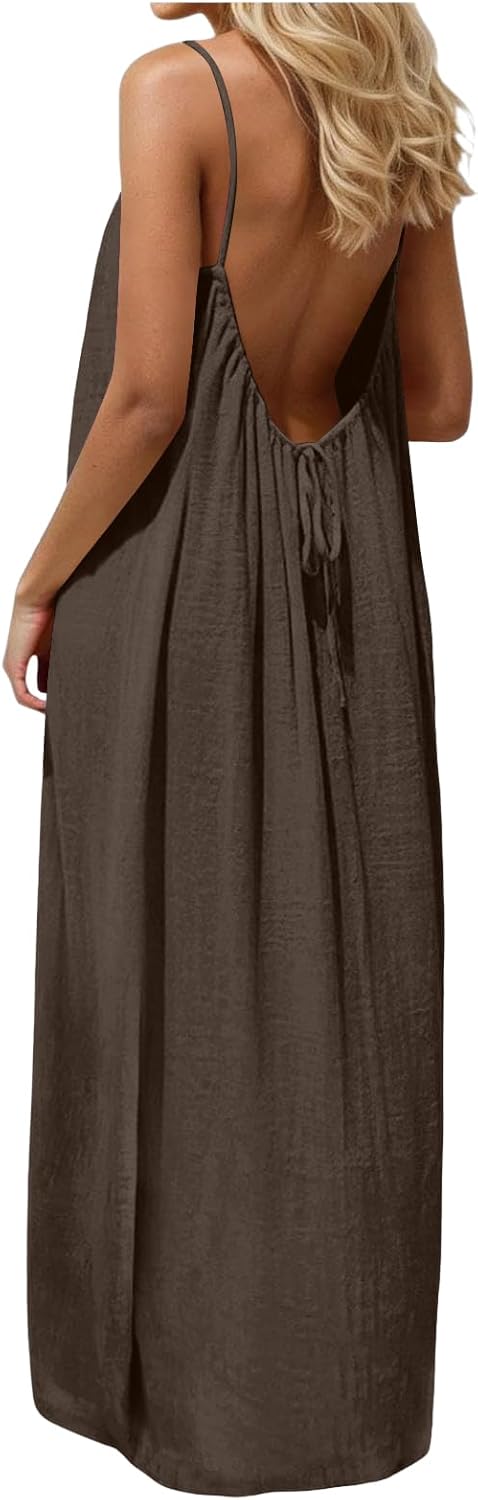 Backless Cami Dresses for Women Cami Lounge Dress Backless Sleeveless House Dress Long Sundress with Back Tie - Image 2