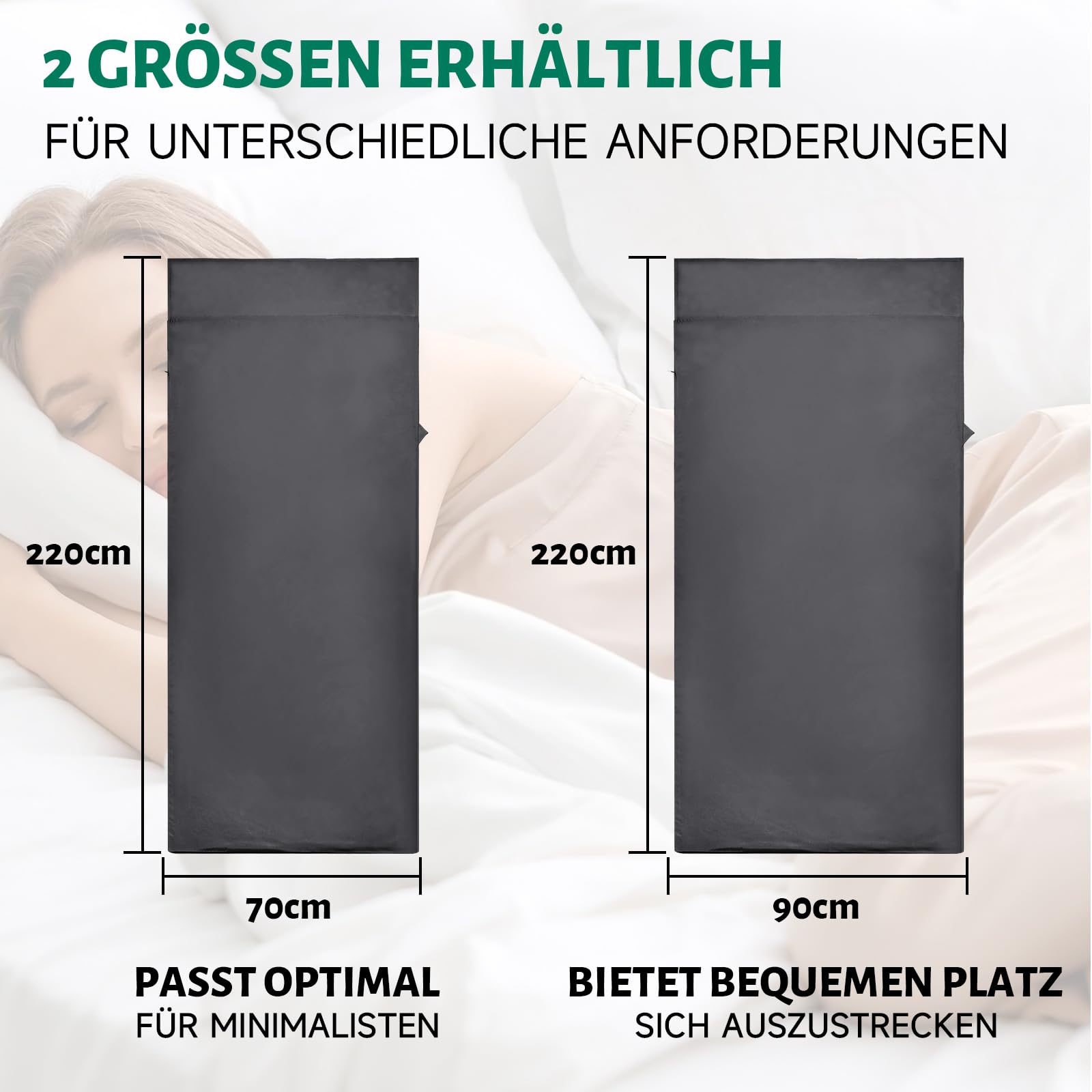 Hüttenschlafsack Ultraleicht aus Satin,Dünner Schlafsack Inlett mit Zwei-Wege-Reißverschluss,Reise-Schlafsack Ideal für Hostel und Backpacking Must Haves,Wandern Zubehör