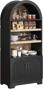 Bestier 71" Tall Arched Kitchen Pantry, Arched Cabinet with Doors, Black | Modern Farmhouse Wood Kitchen Storage Cabinets with 3-Tier Adjustable Shelves, Cupboard for Living Room, Dining Room, Kitchen