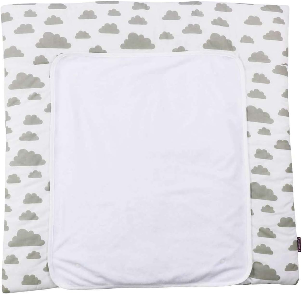 Puckdaddy Agnes Changing Mat - 77x75 cm, 100% Cotton Changing mat with Cloud Pattern in White, Soft Reversible Changing mat for Changing chests with Removable Terry Cloth Cover, Machine Washable