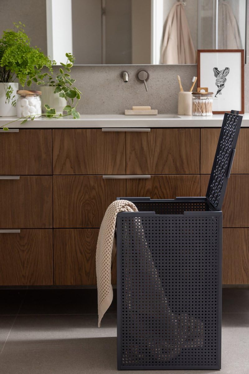 Curver Kaya Wäschekorb mit Deckel – 2er-Set – je 60 Liter – 38×29×58,5 cm – Anthrazit – Kunststoff – mit Belüftung