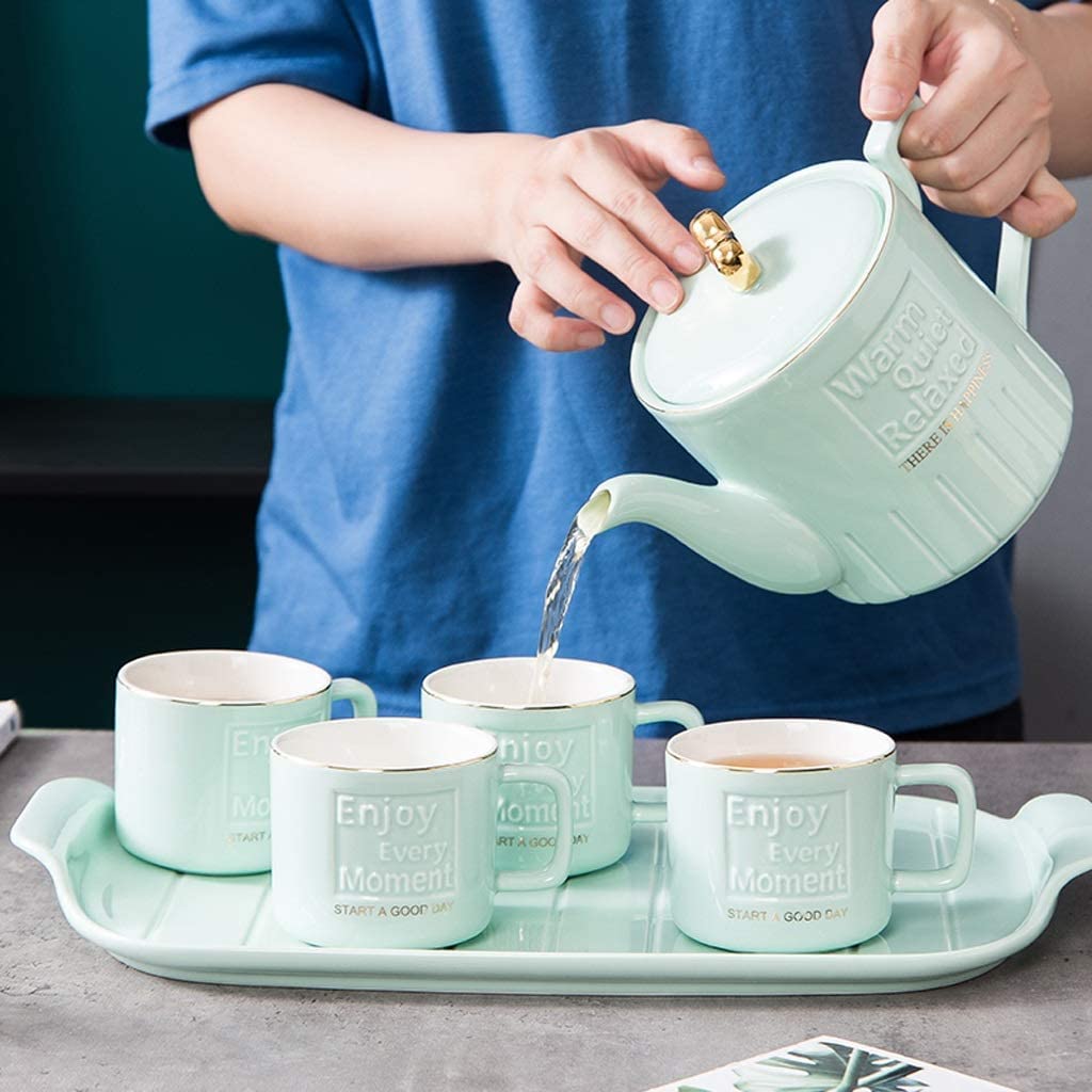 Serwis Do Kawy Na Przyjęcie 6 Sztuk Styl Skandynawski Zestaw Do Herbaty Ceramiczne Naczynia Picia Popołudniowa Herbata Kubek Czajnik Z Zestawem Tacy Filiżanek Popołudniowa(Yellow)